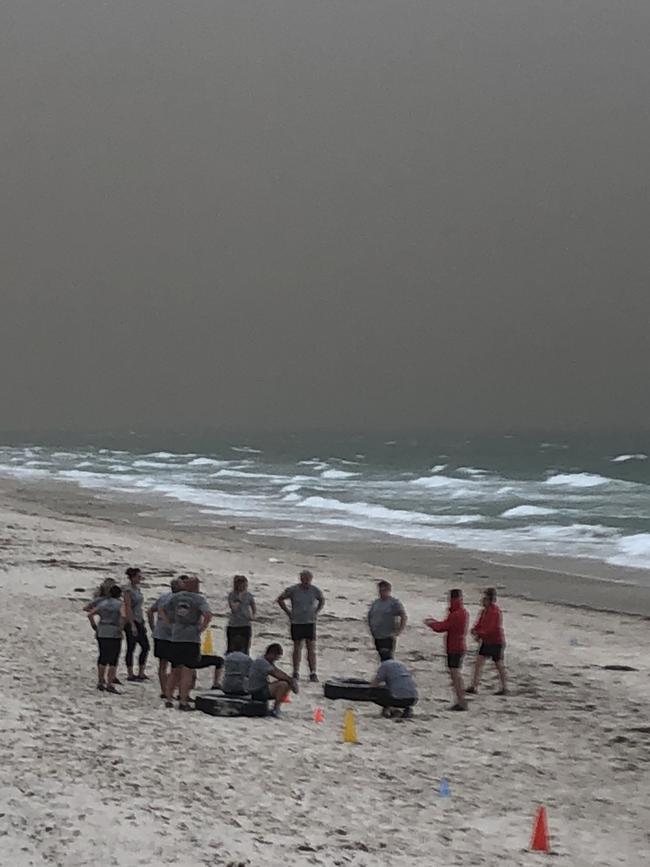 A dark sky over Henley Beach this morning. Picture: Darren Pavlovich