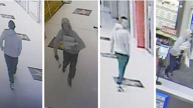 SA Police have released these images of a man sought over a theft at Hollywood Plaza, where a man used a hammer to smash a display cabinet and steal gold chains.