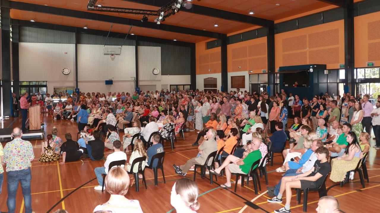 A huge crowd dressed in bright coloured gathered at St Patrick's Hall for a memorial service for Slater Pearce. Photos contributed by the Pearce family.