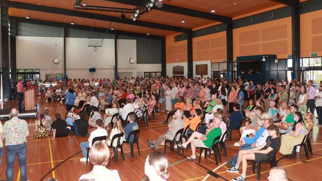 A huge crowd dressed in bright coloured gathered at St Patrick's Hall for a memorial service for Slater Pearce. Photos contributed by the Pearce family.
