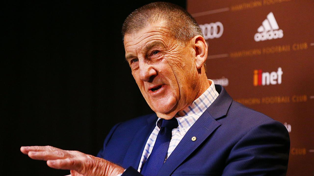 MELBOURNE, AUSTRALIA - MAY 07: Hawks president Jeff Kennett speaks to the media during a Hawthorn Hawks AFL media opportunity at Waverley Park on May 7, 2018 in Melbourne, Australia. Hawthorn plays Sydney this Friday for the beyondblue Cup. (Photo by Michael Dodge/Getty Images)