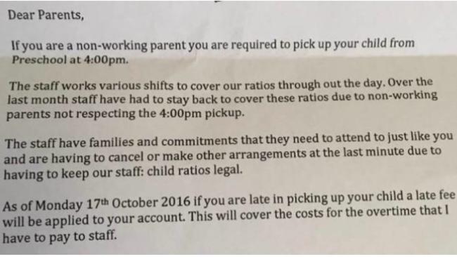 The letter was posted on an online mother's group. (Pic: Supplied)