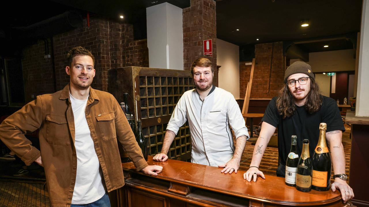 At new French restaurant and jazz bar, La Louisiane, Oliver Brown, chef Alexis Besseau and Sean Howard. Picture: Russell Millard Photography