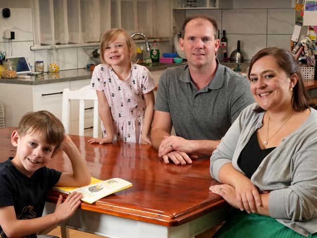 New Canstar data breaks down just how hard it is to get by when households factor in rent or a mortgage. Kimberley Cepon runs a charity, (Shoeboxes of Love), that helps those struggling to get by. At home with family, husband Marcus, and children, Thomas,8, and Mikaela,5. 10 April 2025. Picture: Dean Martin