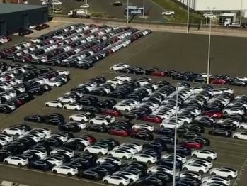 Tesla ‘graveyard’ as unsold cars pile up. Picutre; 7News