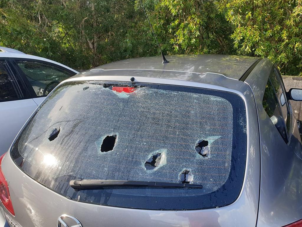 Hailstones hammer through a windshield. Source: Twitter