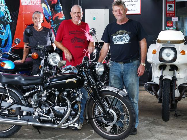 Cairns Motorcycle Restorers Club will host their annual classic motorcycle meet at AMX Motorcycles this Saturday. Cairns Motorcycle Restorers Club members Kev Firth, Paul Bennett and Danny Walker will be displaying their classic rides, as well as machines owned by other club members. Picture: Brendan Radke