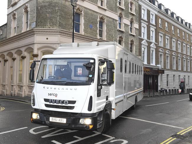 A prison van used to transport Assange from jail to court and back again. Picture: AP