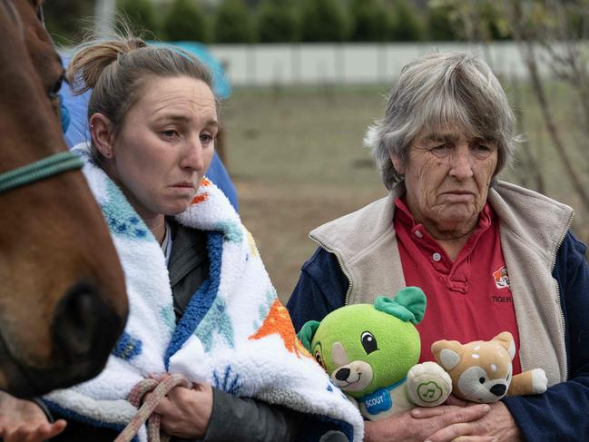 Karin and Sharon Huddle desperately searched for Luka after he wandered off. Picture: Brad Fleet