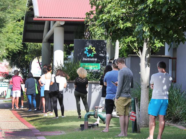 A queue outside the Southport Centrelink. Picture: Glenn Hampson