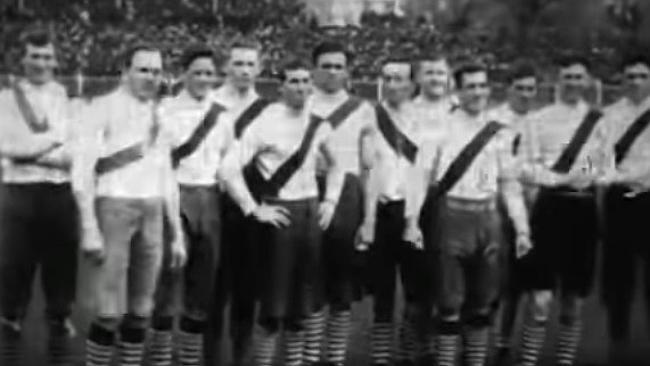 Winners are grinners: South Melbourne players pose for photographs after the match. Picture: National Film and Sound Archive