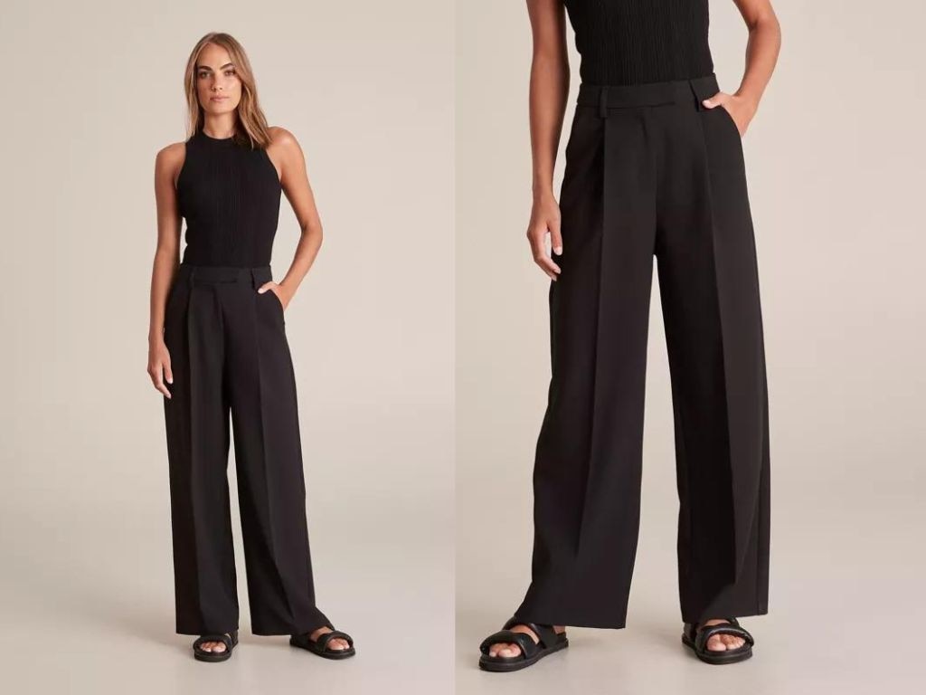 High Waist Tapered Full Length Pants - Preview - Black