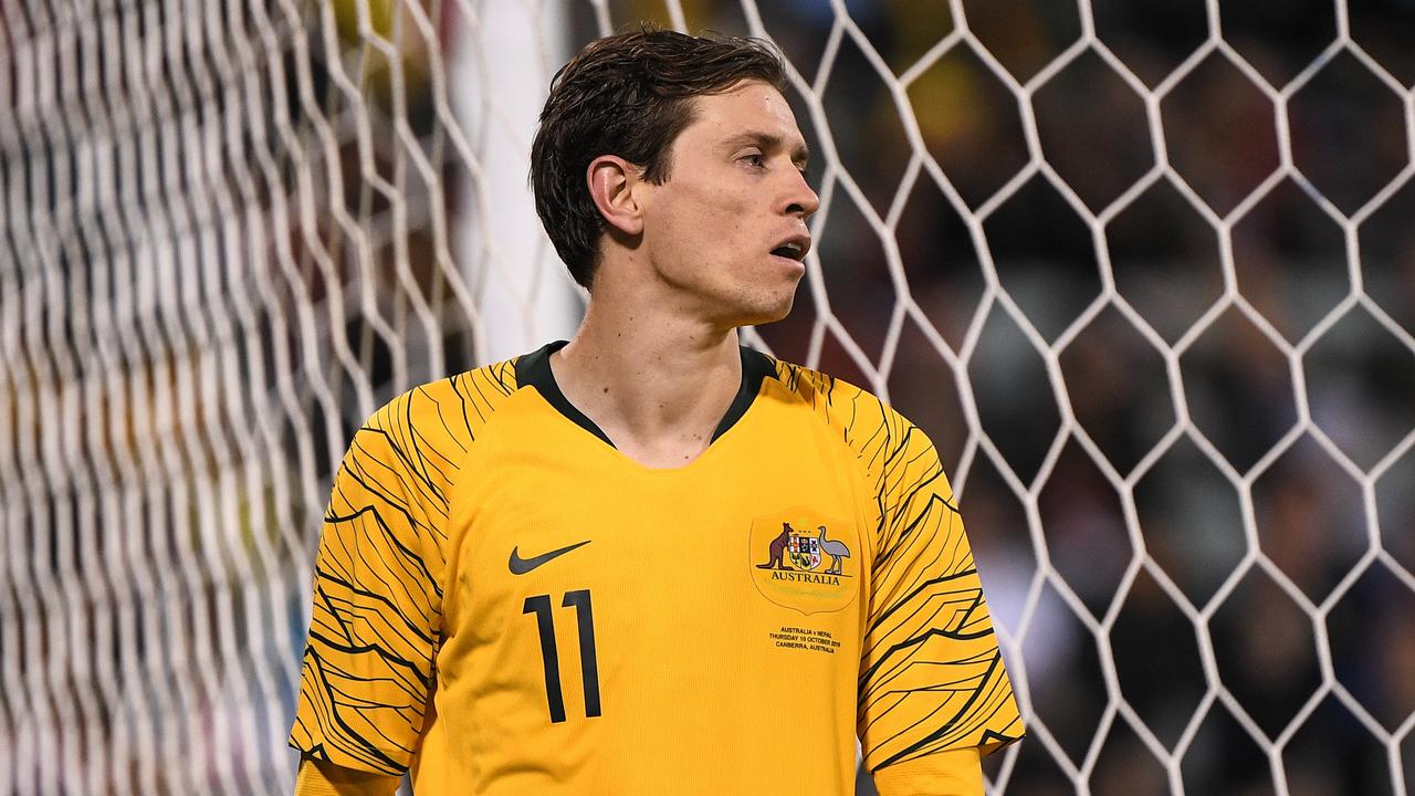 Craig Goodwin of Australia reacts during the FIFA World Cup Asian Qualifiers match between the Australian Socceroos and Nepal at GIO Stadium in Canberra, Thursday, October 10, 2019. (AAP Image/James Gourley) NO ARCHIVING, EDITORIAL USE ONLY.