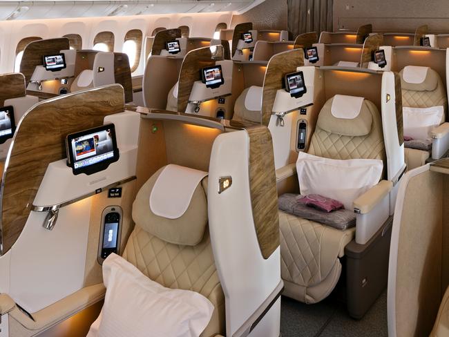 ESCAPE: Early european airfares, September 16 -  Emirates, Boeing 777, Business Class Cabin. Picture: Emirates