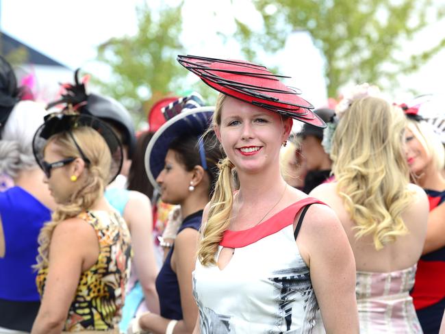 Keli Coram all dressed up at Flemington Racecourse on Melbourne Cup Day 2014. Picture: Stephen Harman