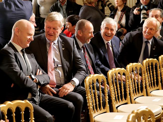 Australian business leaders at the White House, including Ian Narev from the Commonwealth Bank (at left), Kerry Stokes from Seven West (second from right) and golfer Greg Norman at right. Picture: Nathan Edwards