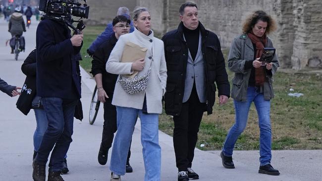 Caroline Darian and David Pelicot, daughter and son of Gisele and Dominique Pelicot, walk outside the courthouse before a verdict in the Pelicot case on Thursday. Picture: Getty Images