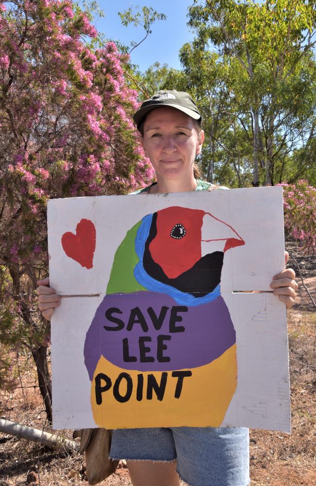 Tina Haase protested for more than an hour at the site of Defence Housing Authority's development site in Lee Point. Picture: Sierra Haigh