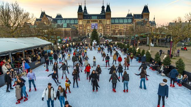 Ice-skating in front of the Rijksmuseum, Amsterdam.