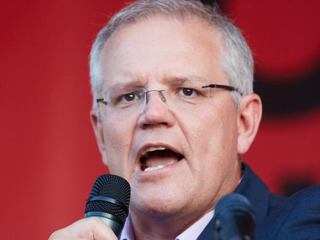 Prime Minister Scott Morrison speaks during the official opening of the Chinese New Year festival at Southbank in Melbourne, Saturday, February 2, 2019. (AAP Image/Erik Anderson) NO ARCHIVING