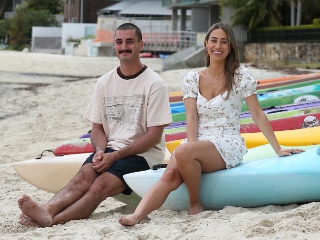 01/12/2022. George Dovellos, 22, Student with friend Maddie Missikos, 27, Sales, Sydney locals pictured at Rose Bay beach in Sydney's eastern suburbs. Young Australian's are increasingly unaware about properly self checking skin for cancer, and not taking measures to protect themselves and failing to have skin checks. Britta Campion / The Australian