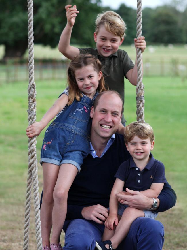 Prince William with is children George, Charlotte and Louis. Picture: Duchess of Cambridge/Kensington Palace/AFP