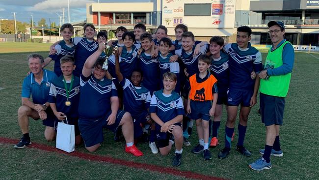 Heights College celebrate their win in the Rockhampton District Secondary Schools Rugby League Year 7C grand final.