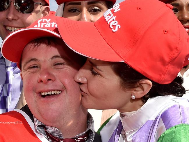 Melbourne Cup Day Races at Flemington Racecourse. Race 7. Melbourne Cup over 3200 metres. Winner Prince Of Penzance ridden by Michelle Payne and trained by Darren Weir. Michelle and her brother Stevie who is the strapper of the horse. . Picture: Jay Town. Tuesday November 3, 2015. Melbourne, Australia. MelbourneCup15