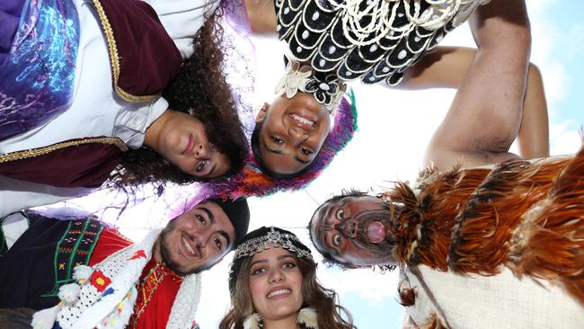 Students hold cultural parades as part of Harmony Day celebrations. Picture: AAP