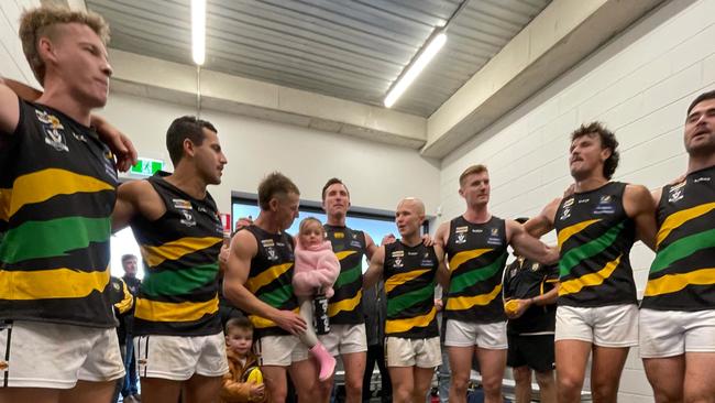 Dromana players sing their song after a win. Picture: Valeriu Campan