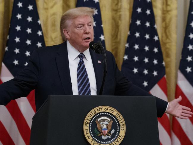 President Donald Trump speaks in the East Room of the White House. Picture: AP