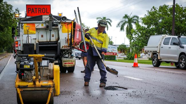 City of Darwin crews have been busy fixing potholes, with priority going to roads with heavier traffic such as Dick Ward Drive. Picture: Facebook