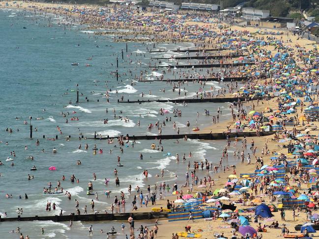 The scene at Bournemouth beach in Bournemouth, southern England. Picture: AFP