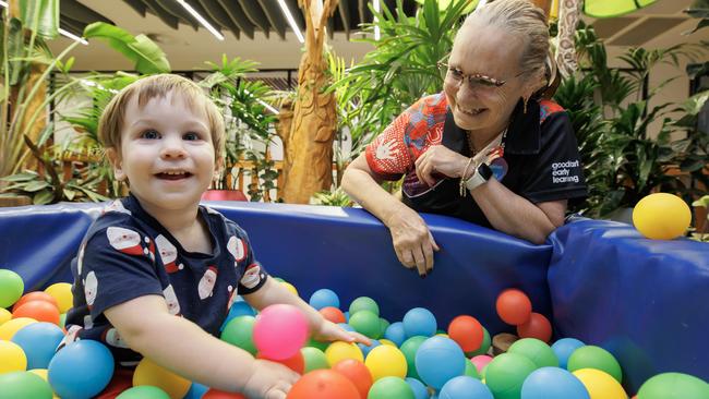 18 month old Hudson Ryan with Centre Director Tracey Adams at Goodstart Early Learning Centre in Adelaide street. Picture Lachie Millard