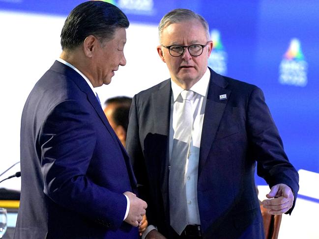 China's President Xi Jinping talks with Australia's Prime Minister Anthony Albanese ahead of the Leaders Retreat, during the APEC Summit. Picture: Reuters