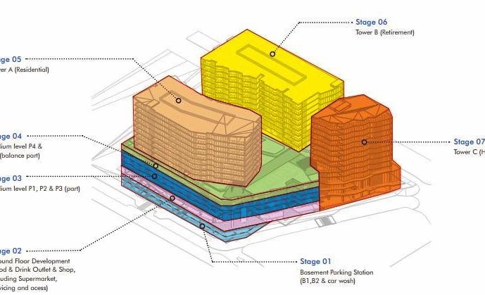 A diagram shows the proposed stages of the Brisbane Road carpark redevelopment. Picture: Contributed