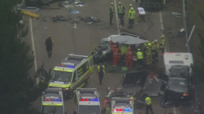 Three people have died and 14 were injured in the horrific five-car crash. Picture: Seven News