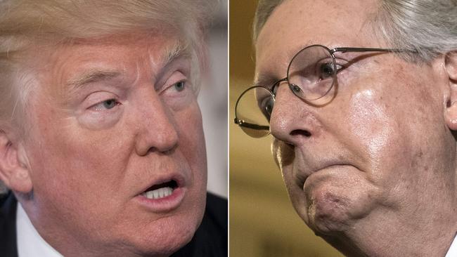 US President Donald Trump and Senate Majority Leader Senator Mitch McConnell. Trump has urged Republican lawmakers to back his upcoming nomination for the Supreme Court "without delay", which is deeply hypocritical for Senate Republicans who refused to consider Barack Obama’s Supreme Court nominee in 2016 because they claimed it was too close to the election. Picture: AFP