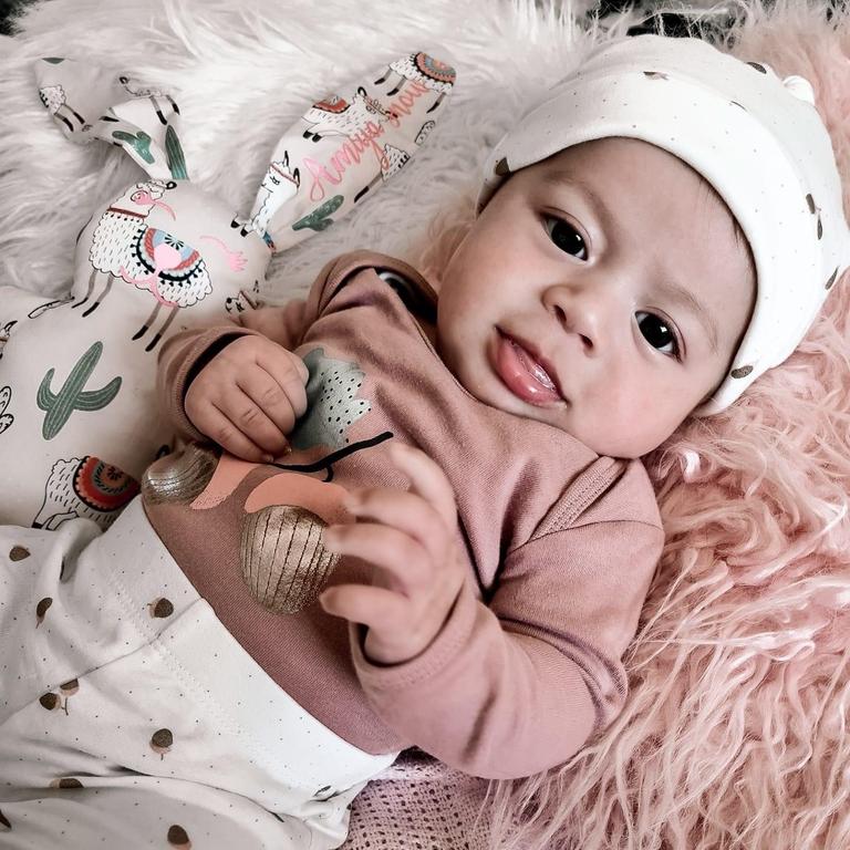 Amiya Snow Hika, 3 months. Jenine Wassef said: "Our rainbow baby was born during iso. She's the happiest little baby with the cutest smile".