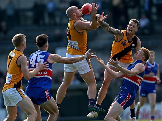 StrathmoreÃs Liam Cavanagh during the EDFL Premier Division grand final between Keilor and Strathmore at Windy Hill in Essendon, Saturday, Sept. 23, 2023. Picture: Andy Brownbill