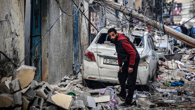 A man stands amid the destruction in the aftermath of Israeli bombardment in Rafah in the southern Gaza Strip on February 9, 2024. Picture: Mahmud Hams/AFP