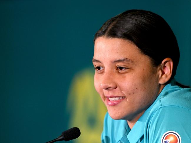 Sam Kerr is happy to be ‘available” to play against Canada. Picture: Bradley Kanaris/Getty Images