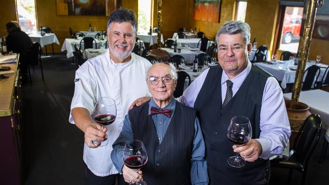 Stratos Pouras (centre) with his head chef Greg Favretto and manager Jim Boutsis, ahead of the restaurant’s closure in 2021.