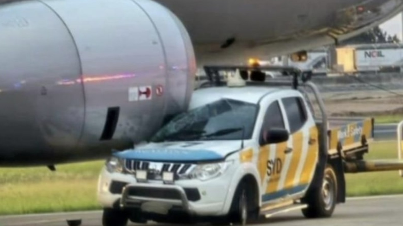 Dramatic photos show the front of the ute crumpled under the plane's engine. Photo: 7 News