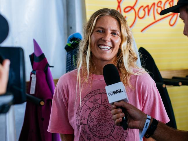 GOLD COAST, QUEENSLAND, AUSTRALIA - APRIL 27: Eight-time WSL Champion Stephanie Gilmore of Australia prior to surfing in the Snapper World Champs Heat at the Bonsoy Gold Coast Pro on April 27, 2024 at Gold Coast, Queensland, Australia. (Photo by Cait Miers/World Surf League)