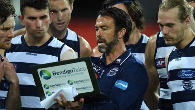 Geelong coach Chris Scott faces a tough decision about when to bring Gary Ablett back into the line-up. Picture: Matt Roberts/AFL Photos/via Getty Images