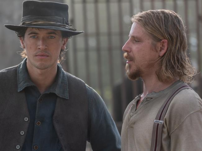 Daniel Webber and Tom Blythe in a scene from Billy The Kid on Stan.