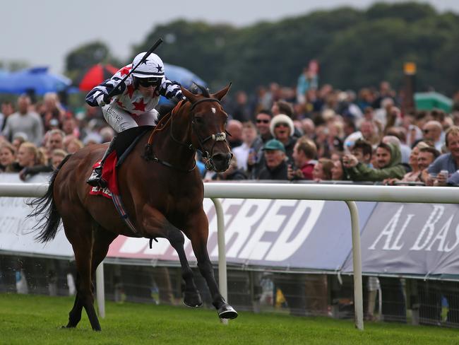 Adam McNamara and Heartbreak City in full flight in the Ebor at York in August 20. Picture: Getty Images