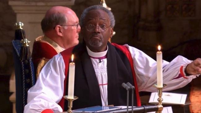 Bishop Michael Curry speaks at Prince Harry and Meghan Markle’s wedding, Windsor.