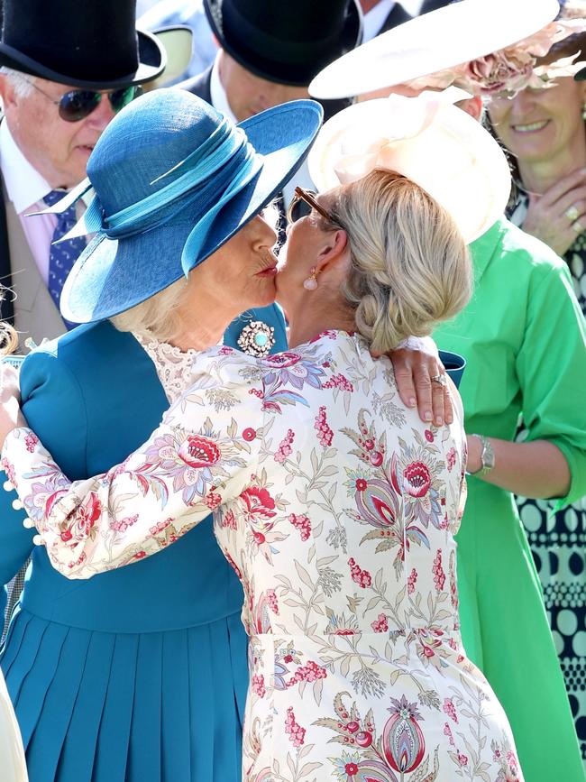 Queen Camilla and Zara Tindall hug at Royal Ascot. Picture: Chris Jackson/Getty Images